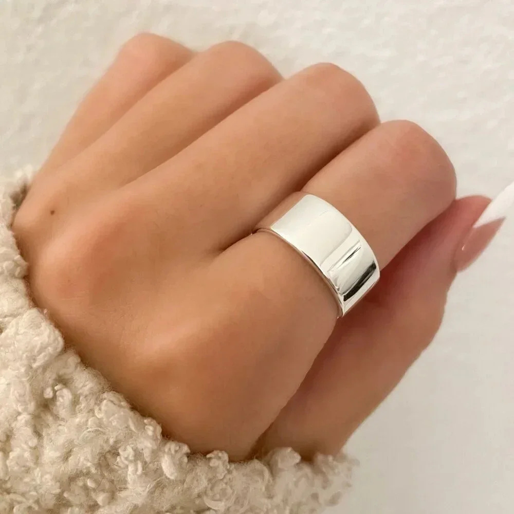 925 Sterling Silver Ring Band Minimalist Ring Dainty Ring Adjustable Wide Ring